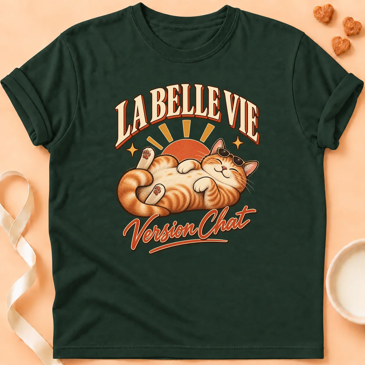 T-shirt chat Patoume – T-shirt La belle vie – Vert sapin