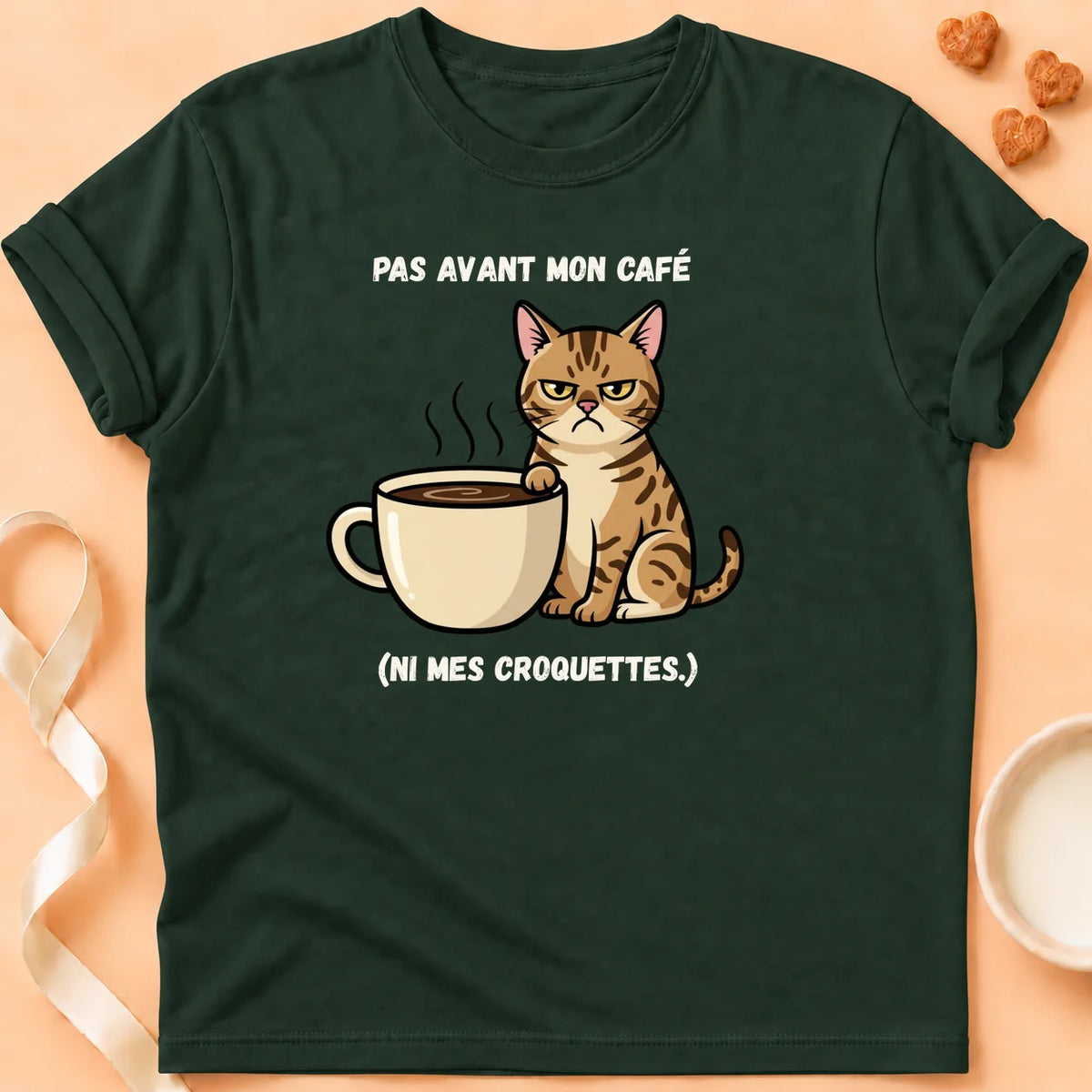 T-shirt chat Patoume – T-Shirt Café – Vert sapin