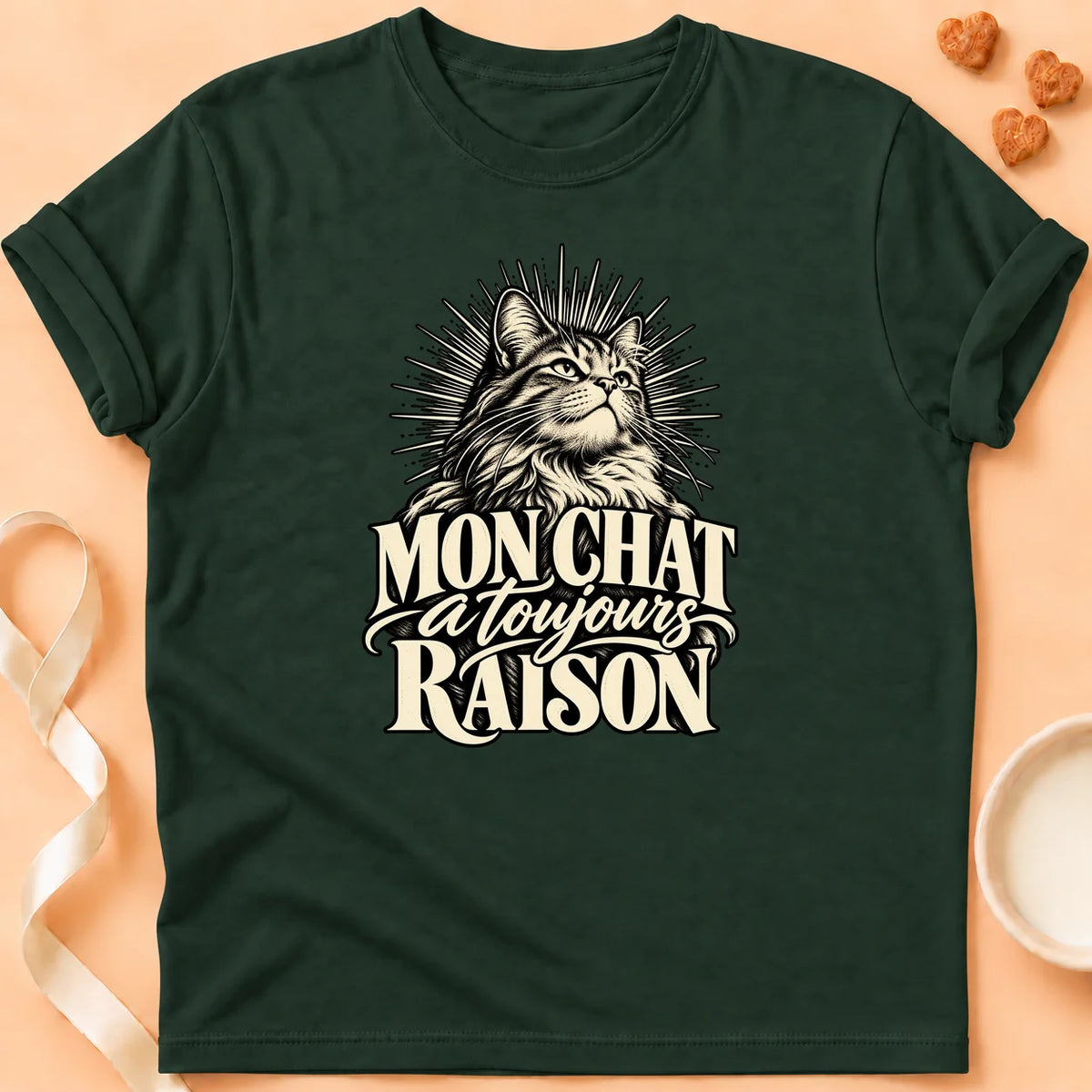 T-shirt chat Patoume – T-shirt Il a raison – Vert sapin