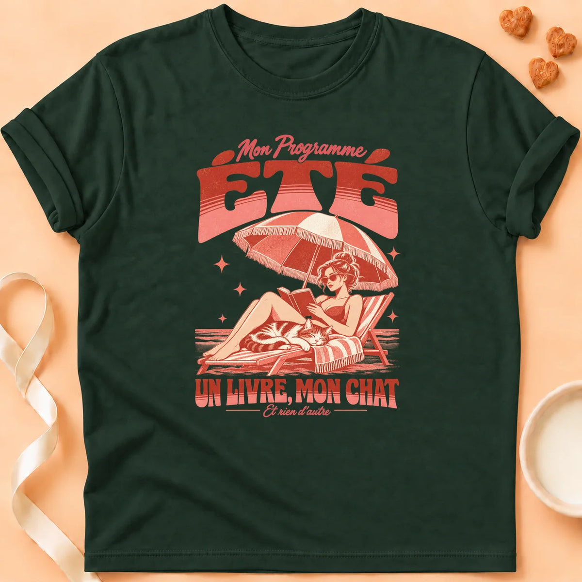 T-shirt chat Patoume – T-shirt Un livre mon chat – Vert sapin