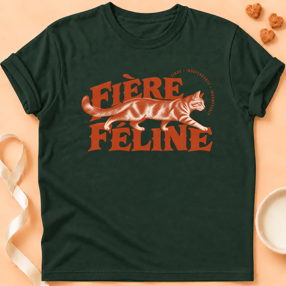 T-shirt chat Patoume – T-shirt Fière féline – Vert sapin