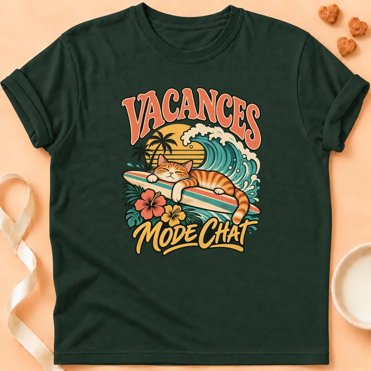 T-shirt chat Patoume – T-shirt Vacances – Vert sapin