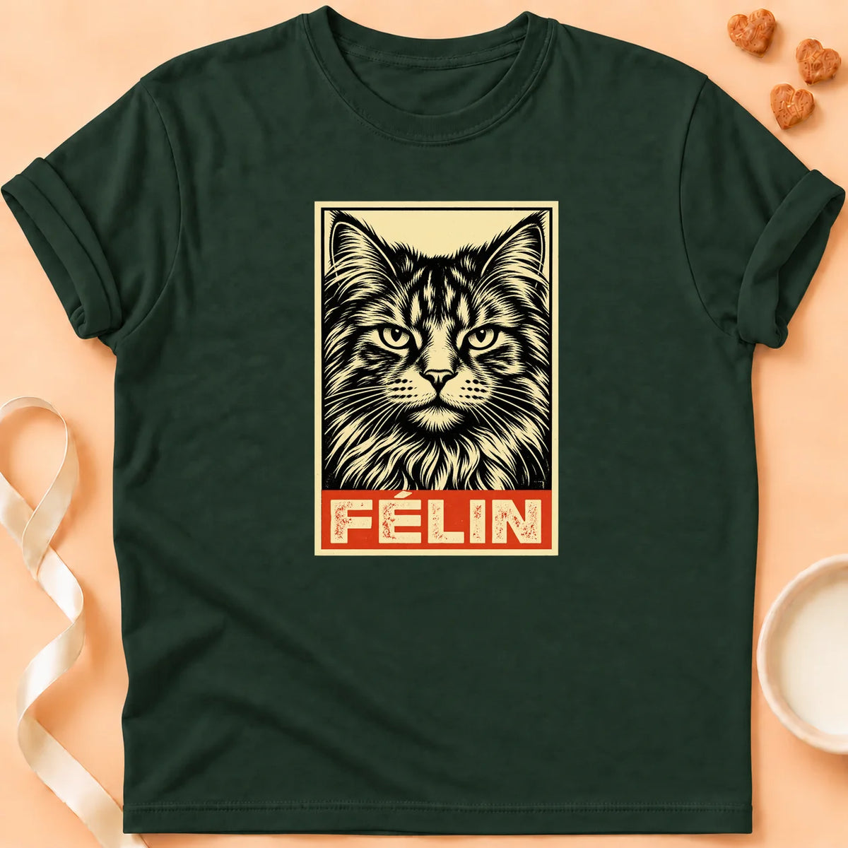 T-shirt chat Patoume – T-shirt Portrait – Vert sapin