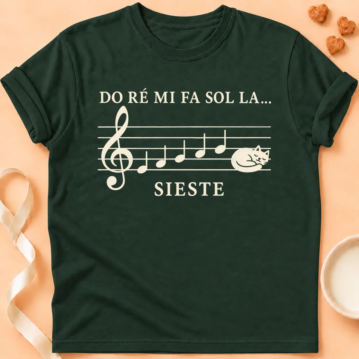 T-shirt chat Patoume – T-shirt Sieste musicale – Vert sapin