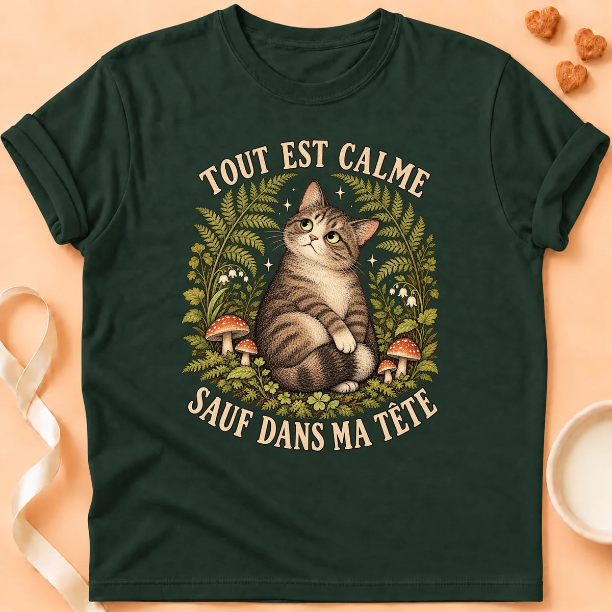 T-shirt chat Patoume – T-shirt Sauf dans ma – Vert sapin