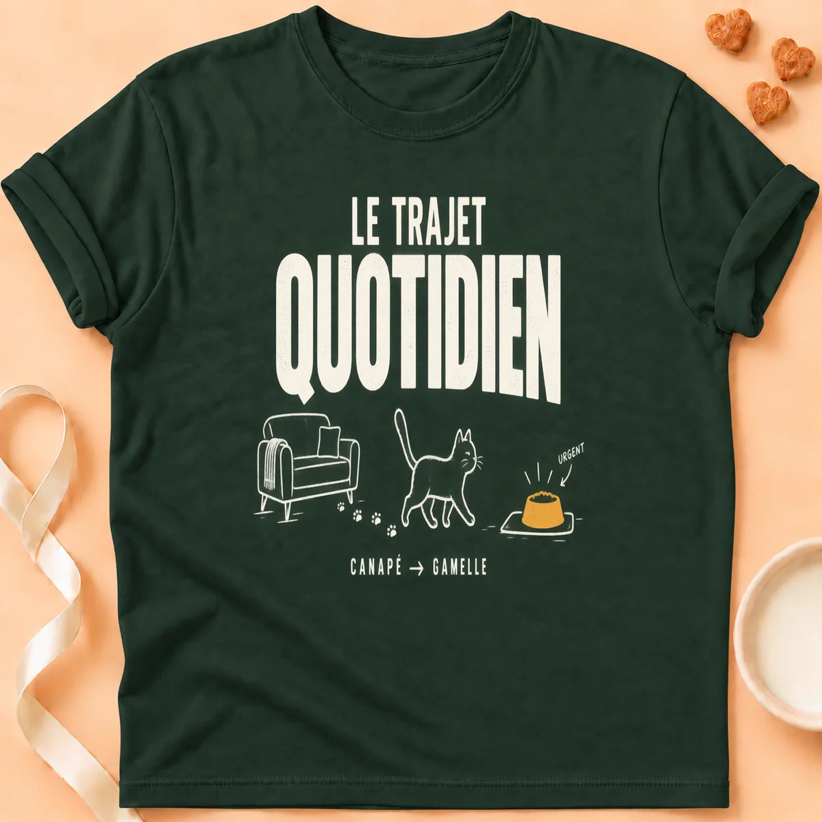 T-shirt chat Patoume – T-shirt Le trajet quotidien – Vert sapin