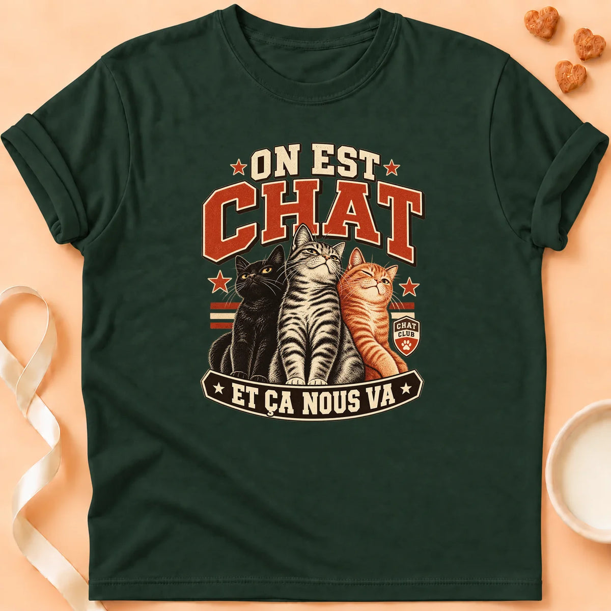 T-shirt chat Patoume – T-shirt On est chat – Vert sapin