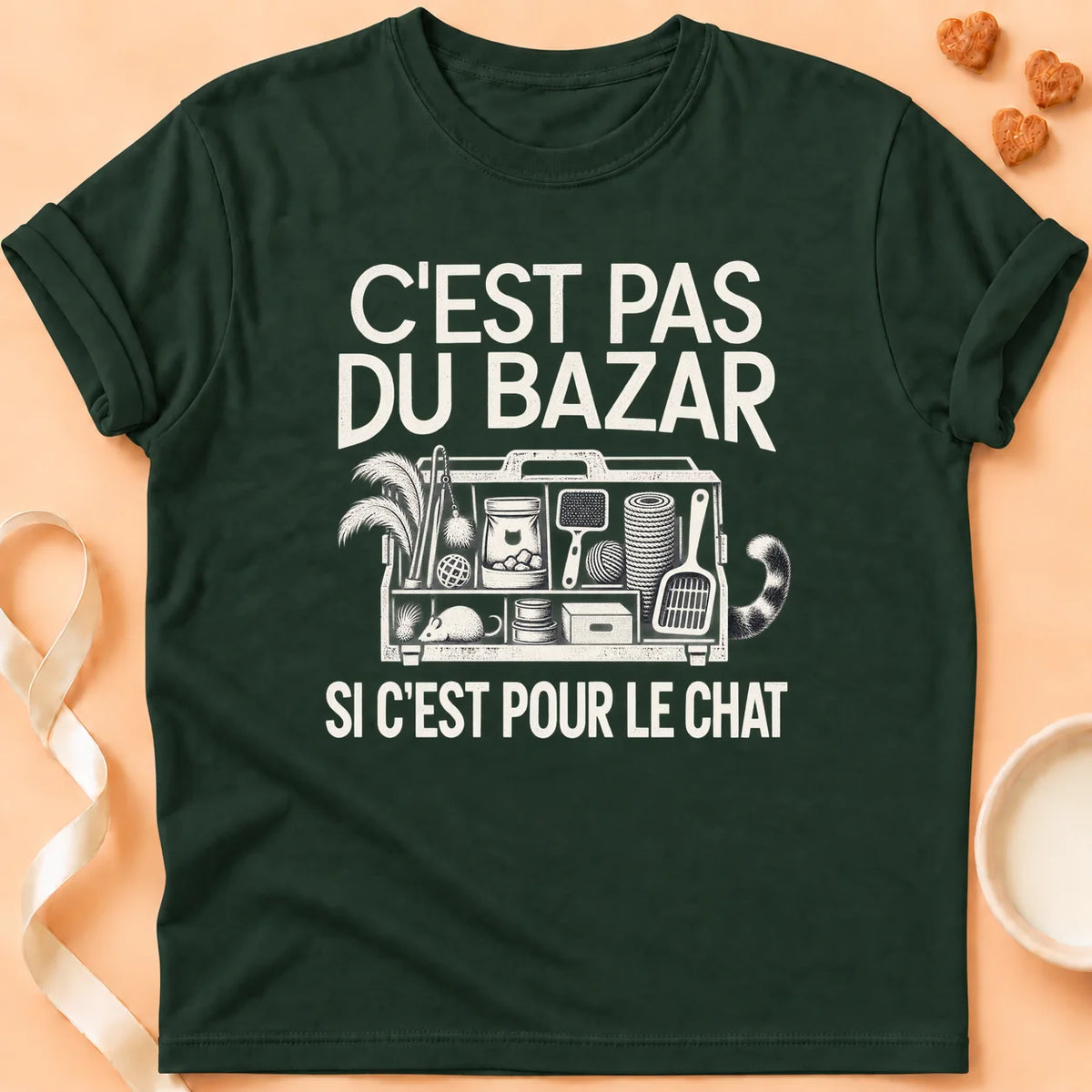 T-shirt chat Patoume – T-shirt C’est pas du bazar – Vert sapin