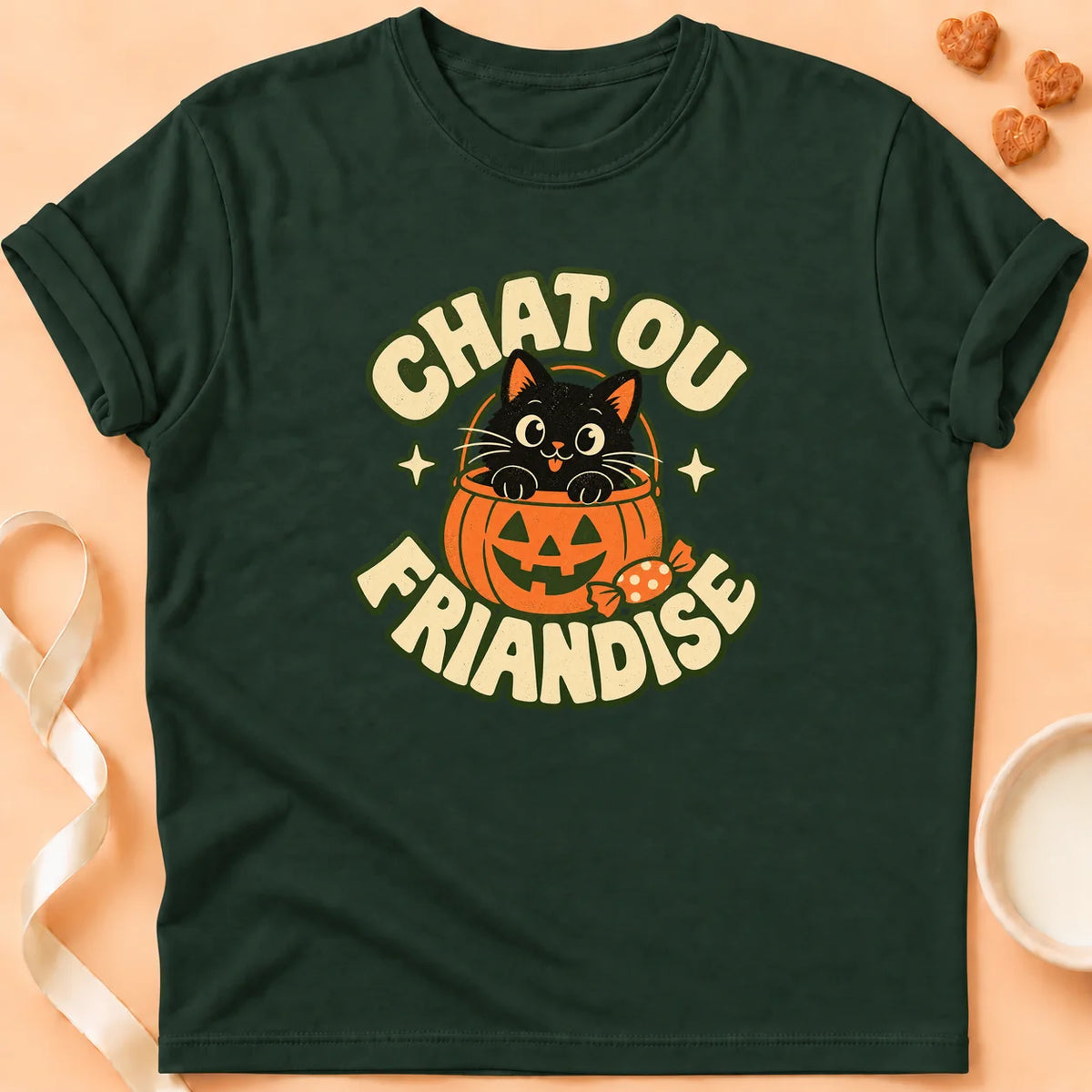T-shirt chat Patoume – T-shirt Chat ou friandise – Vert sapin