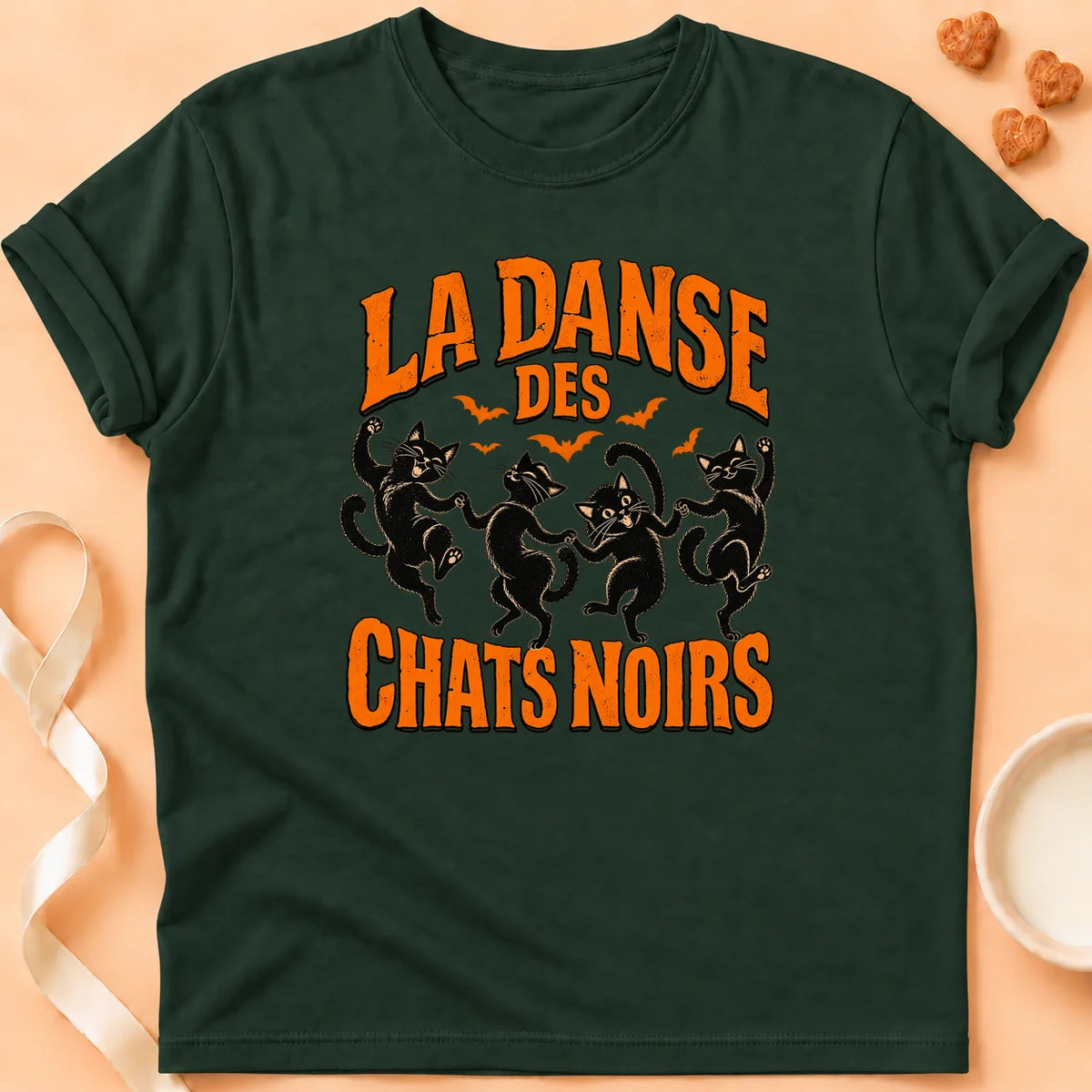 T-shirt chat Patoume – T-shirt La danse des chats – Vert sapin