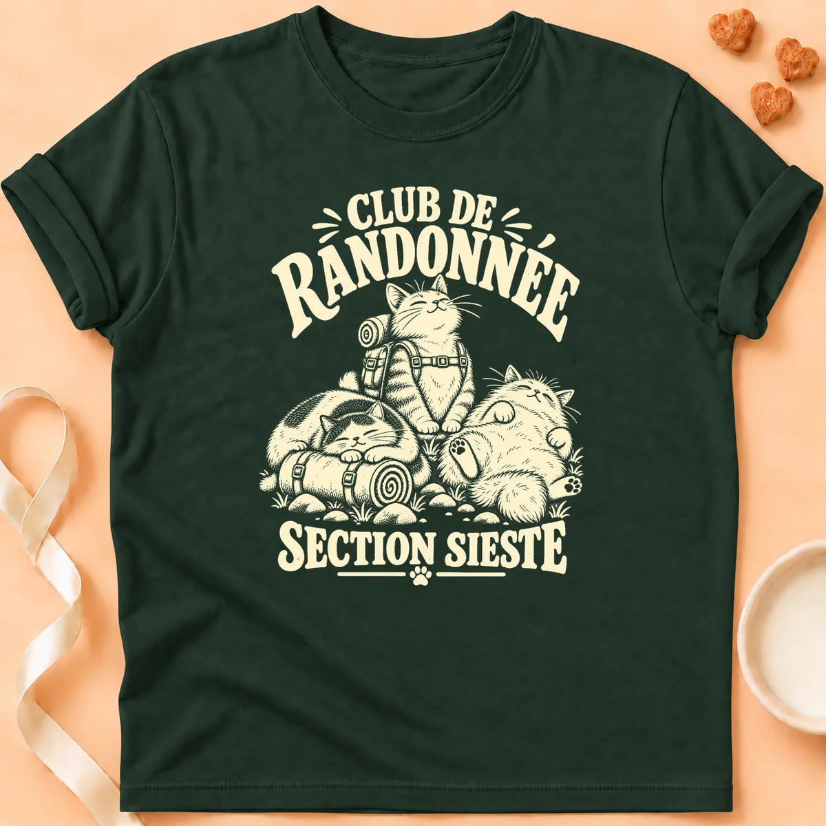 T-shirt chat Patoume – T-shirt Section sieste – Vert sapin