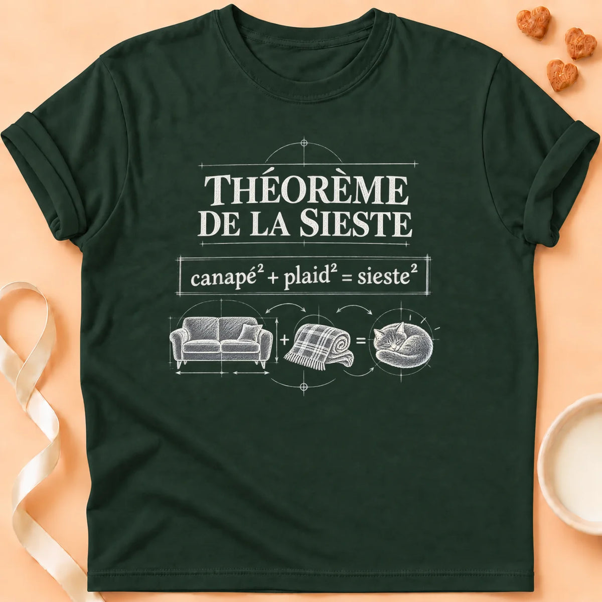 T-shirt chat Patoume – T-shirt Théorème sieste – Vert sapin