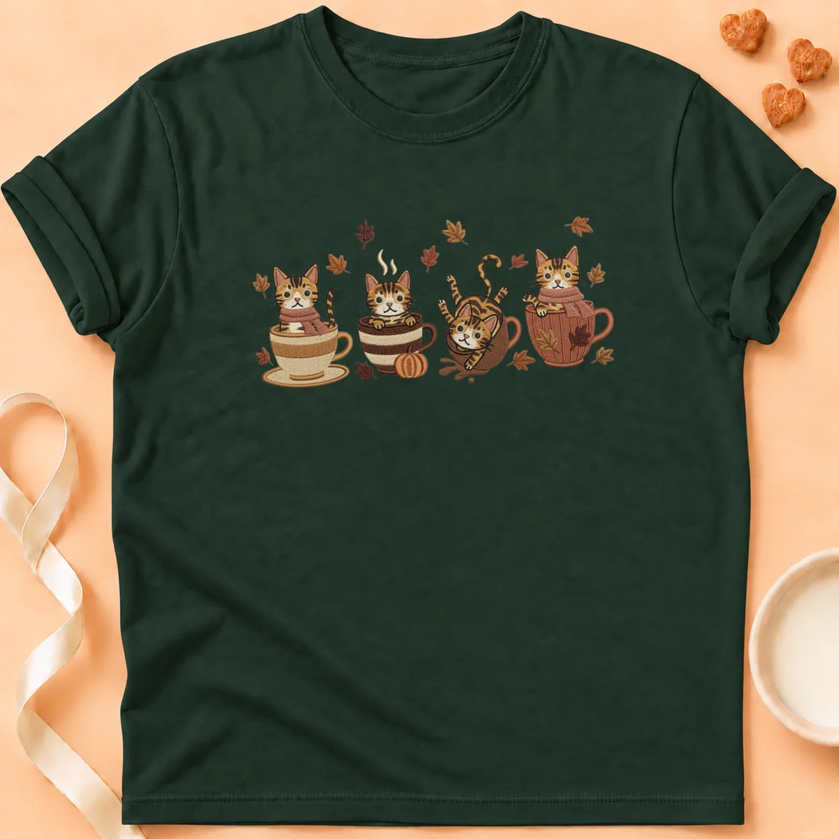 T-shirt chat Patoume – T-Shirt Automne – Vert sapin