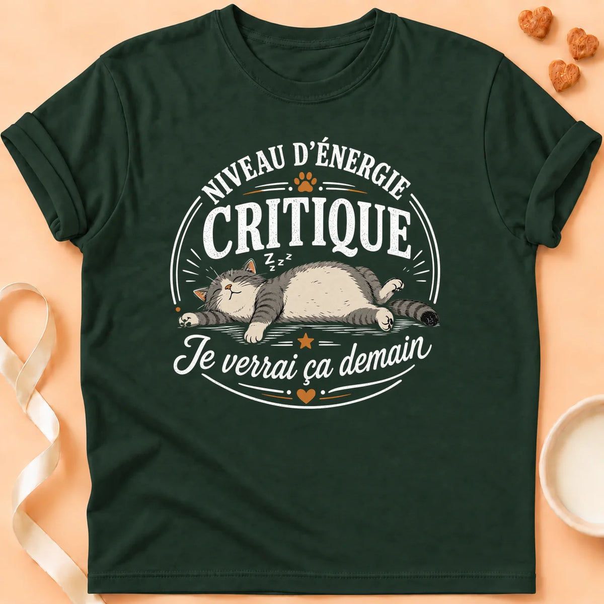 T-shirt chat Patoume – T-Shirt Flemme – Vert sapin