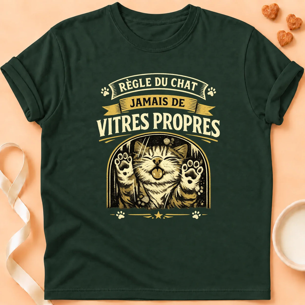 T-shirt chat Patoume – T-Shirt Règle – Vert sapin