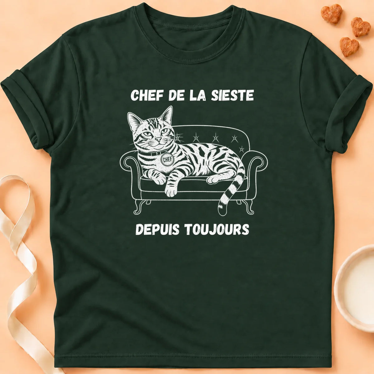 T-shirt chat Patoume – T-Shirt Sieste – Vert sapin