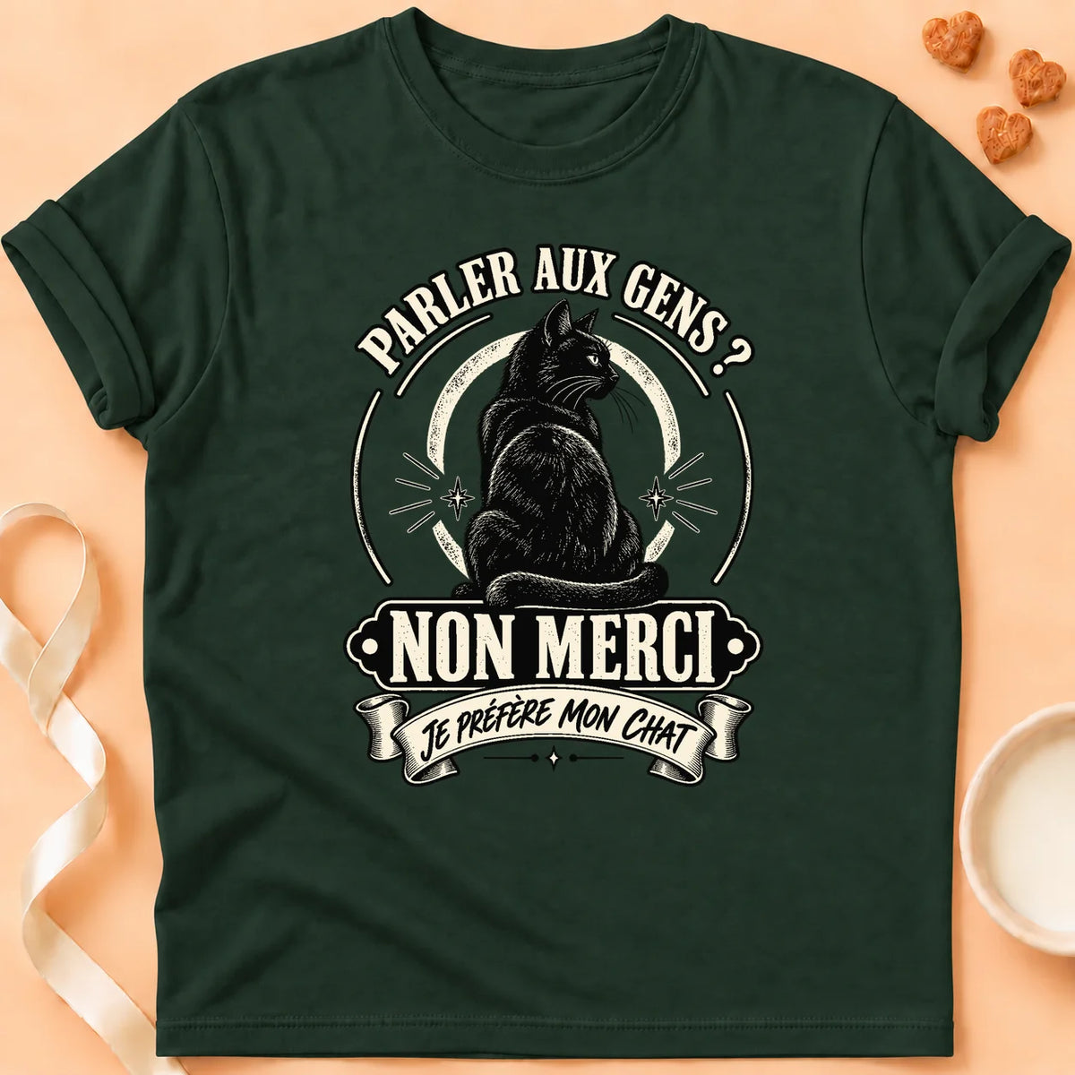 T-shirt chat Patoume – T-shirt Parler aux gens – Vert sapin