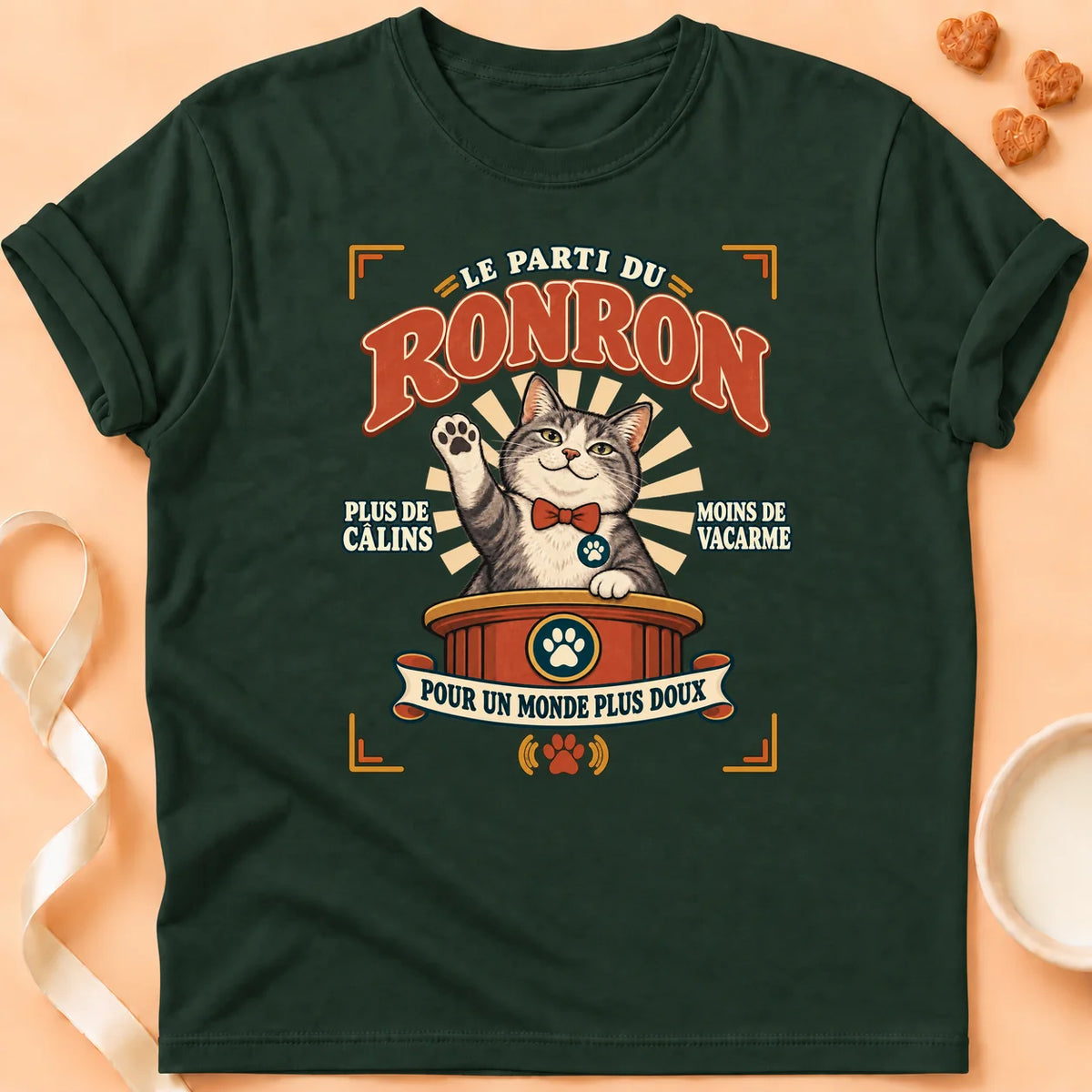 T-shirt chat Patoume – T-shirt Parti Ronron – Vert sapin