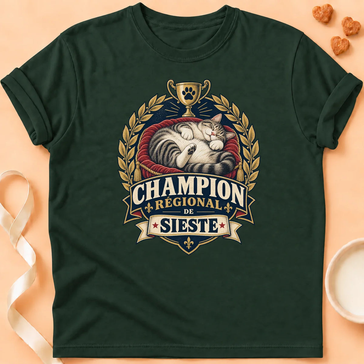 T-shirt chat Patoume – T-shirt Champion sieste – Vert sapin