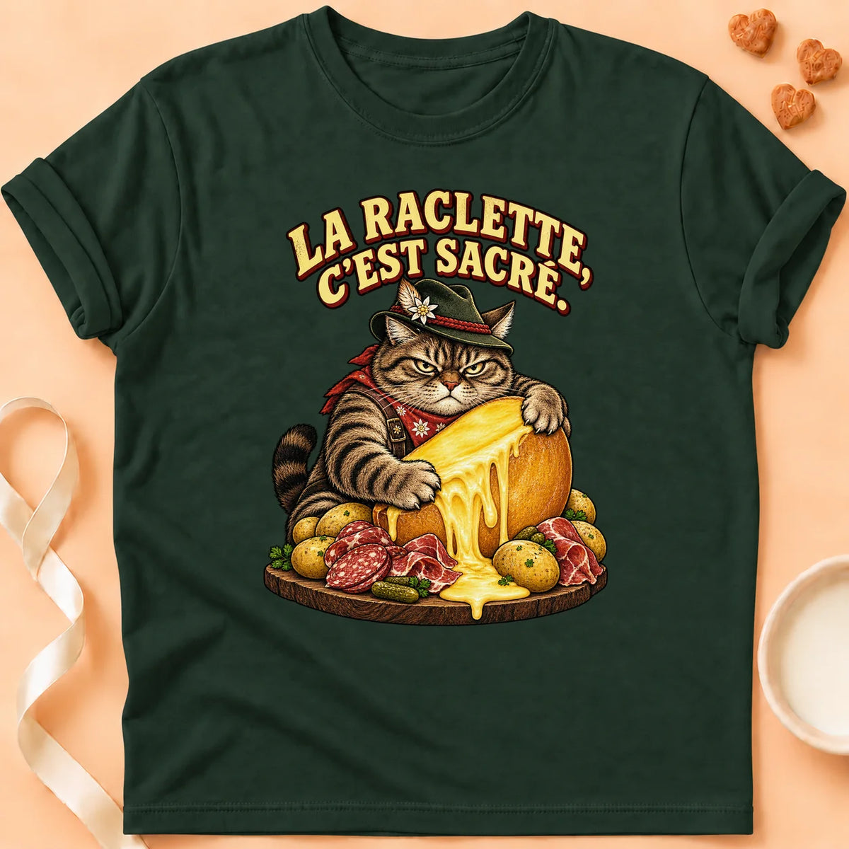 T-shirt chat Patoume – T-shirt Raclette – Vert sapin