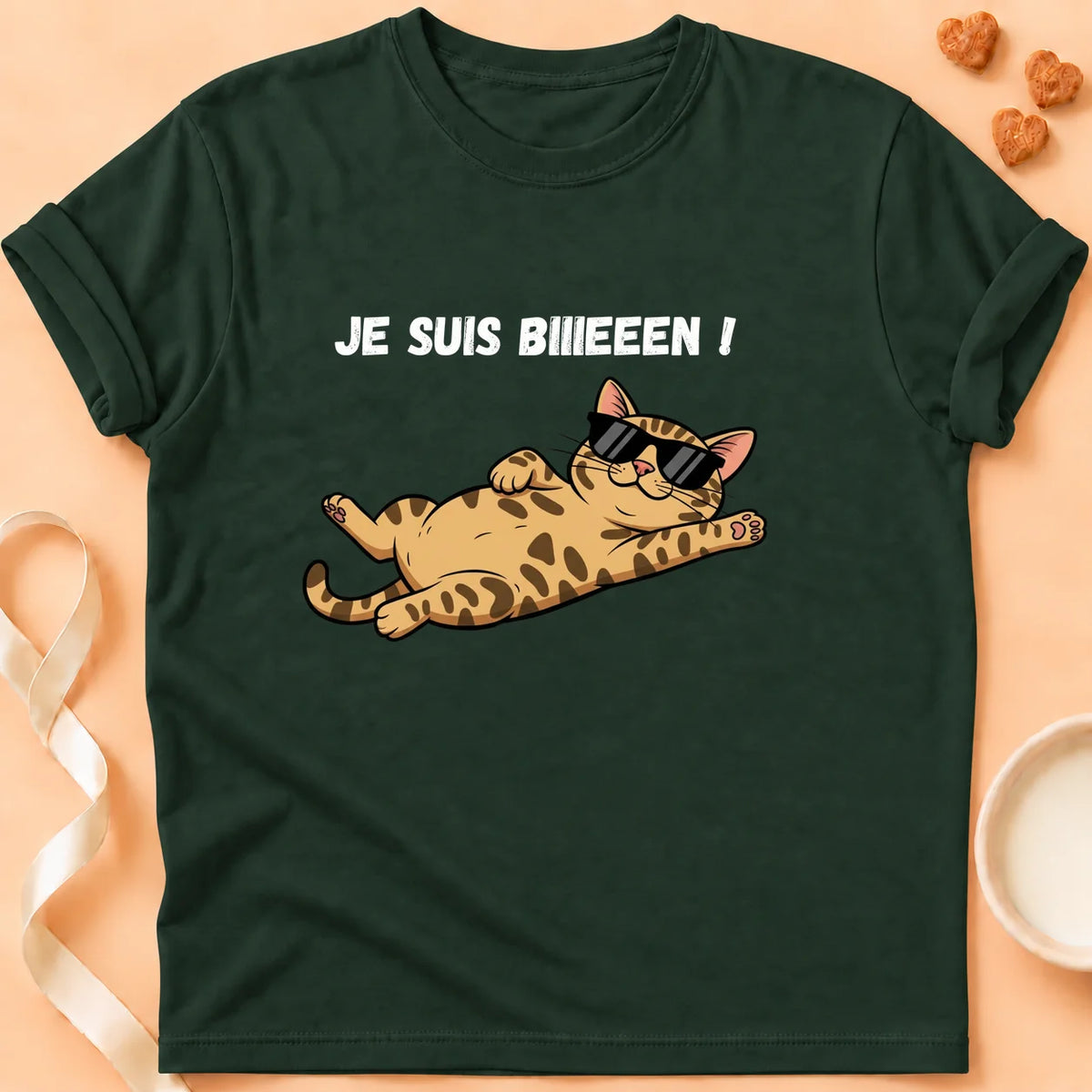 T-shirt chat Patoume – T-Shirt Bien – Vert sapin