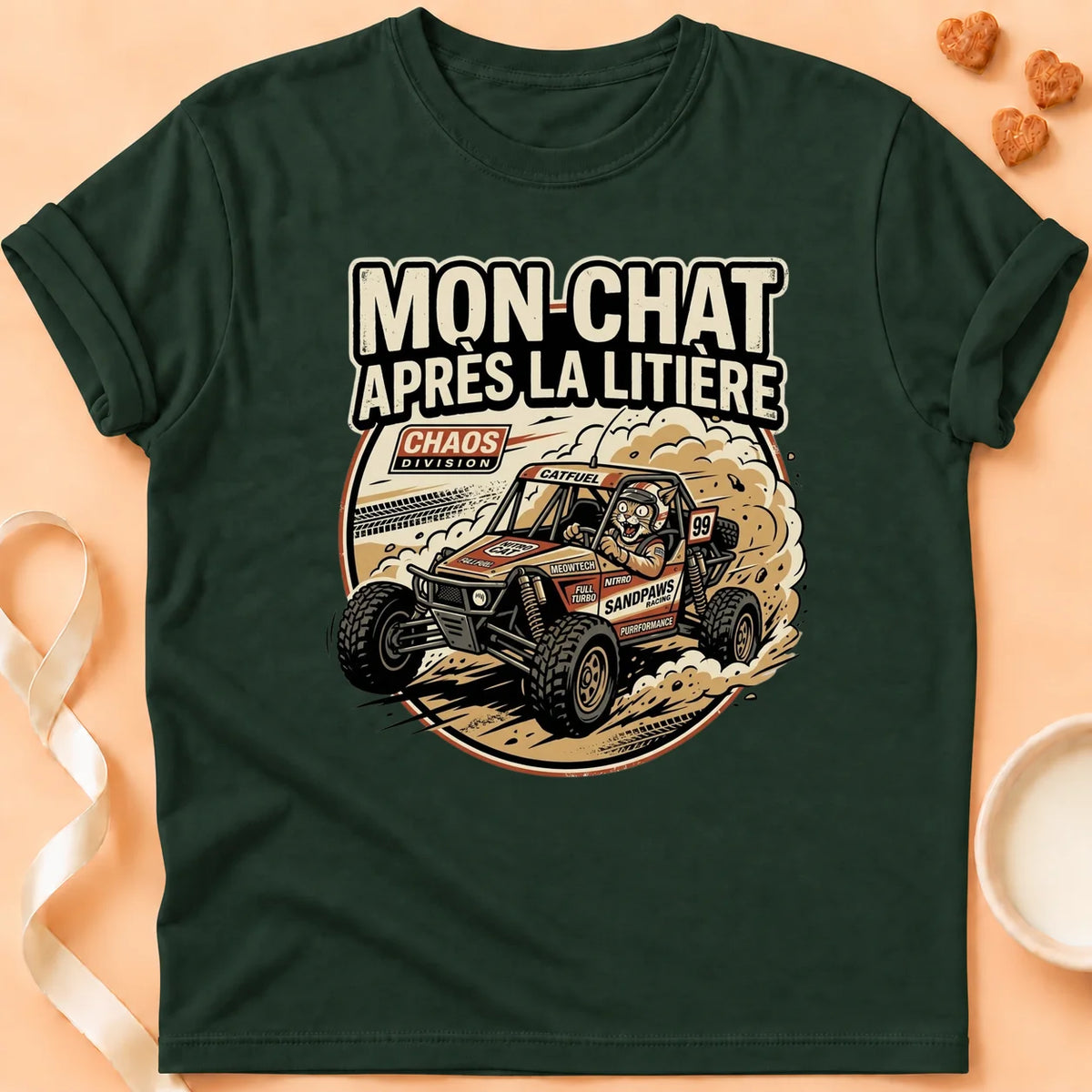 T-shirt chat Patoume – T-Shirt Racing – Vert sapin