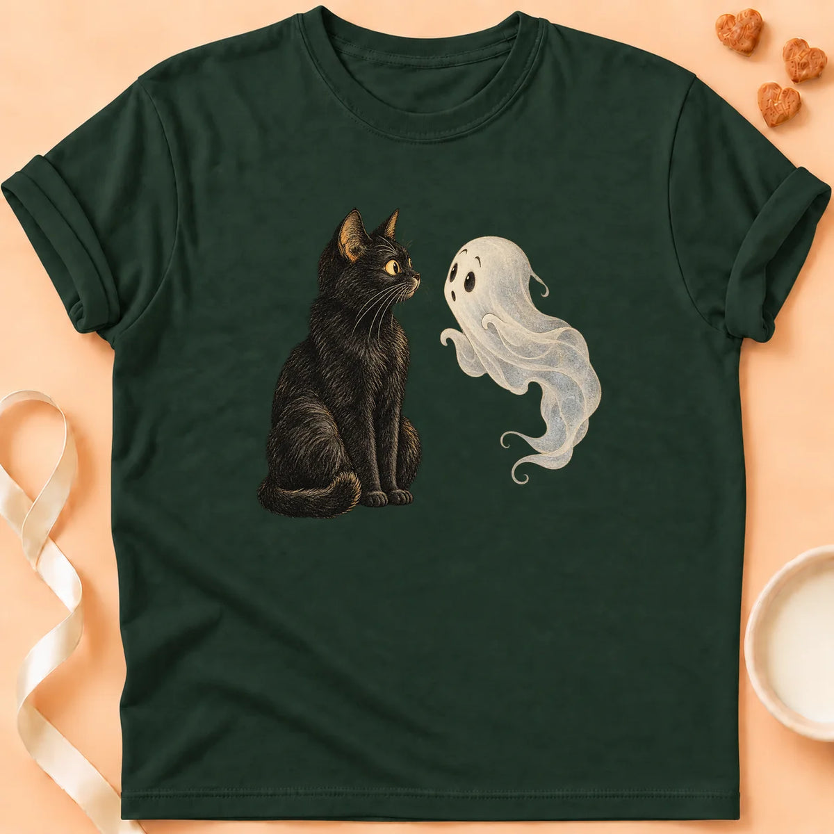 T-shirt chat Patoume – T-shirt Fantôme sous surveillance – Vert sapin