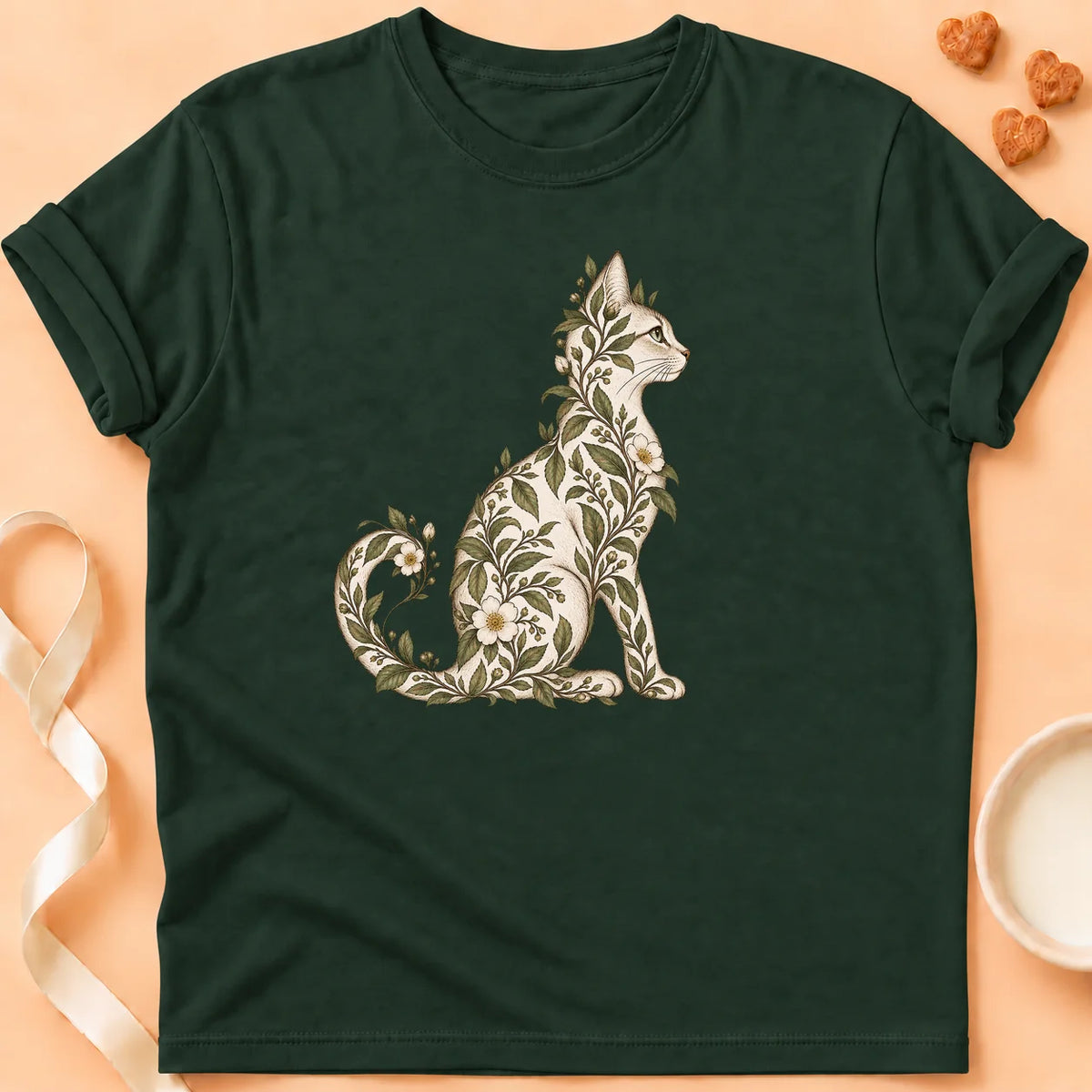 T-shirt chat Patoume – T-shirt Botanique – Vert sapin