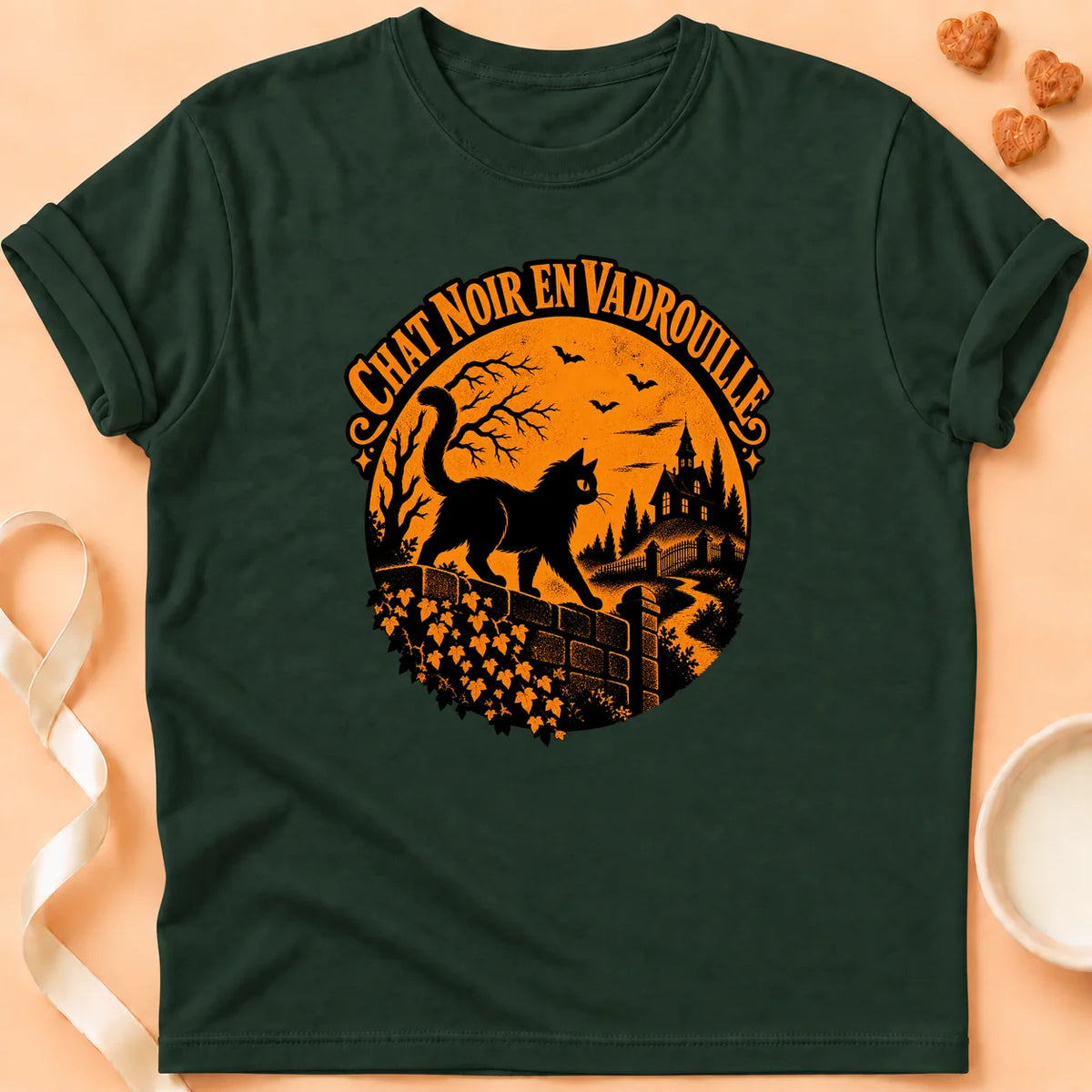 T-shirt chat Patoume – T-shirt En vadrouille – Vert sapin