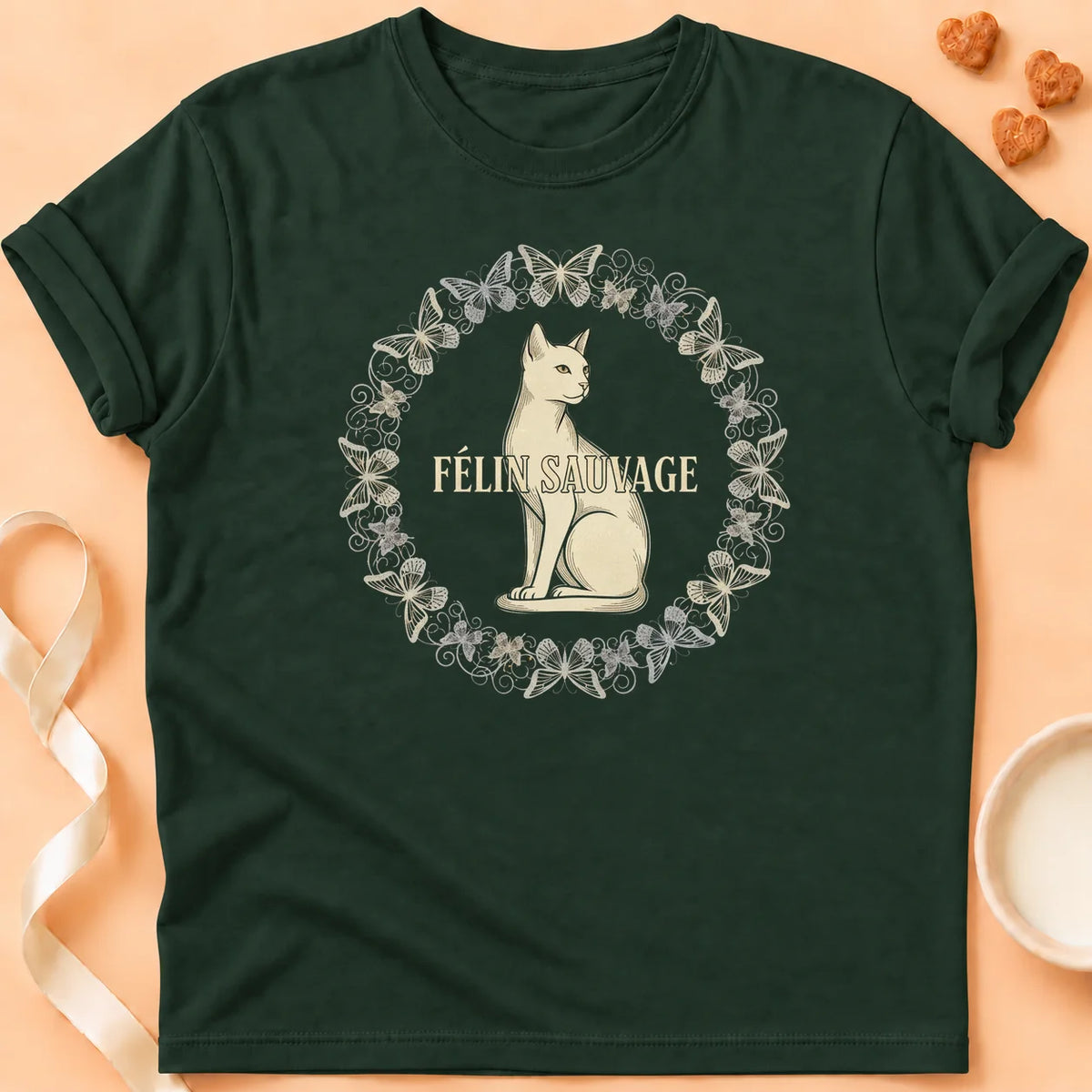 T-shirt chat Patoume – T-Shirt Sauvage – Vert sapin