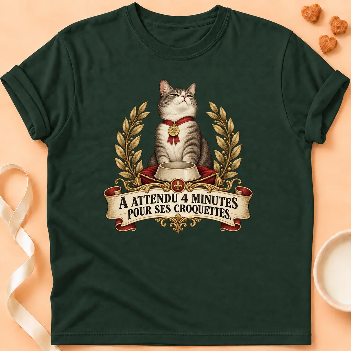 T-shirt chat Patoume – T-shirt Attendu 4 minutes – Vert sapin
