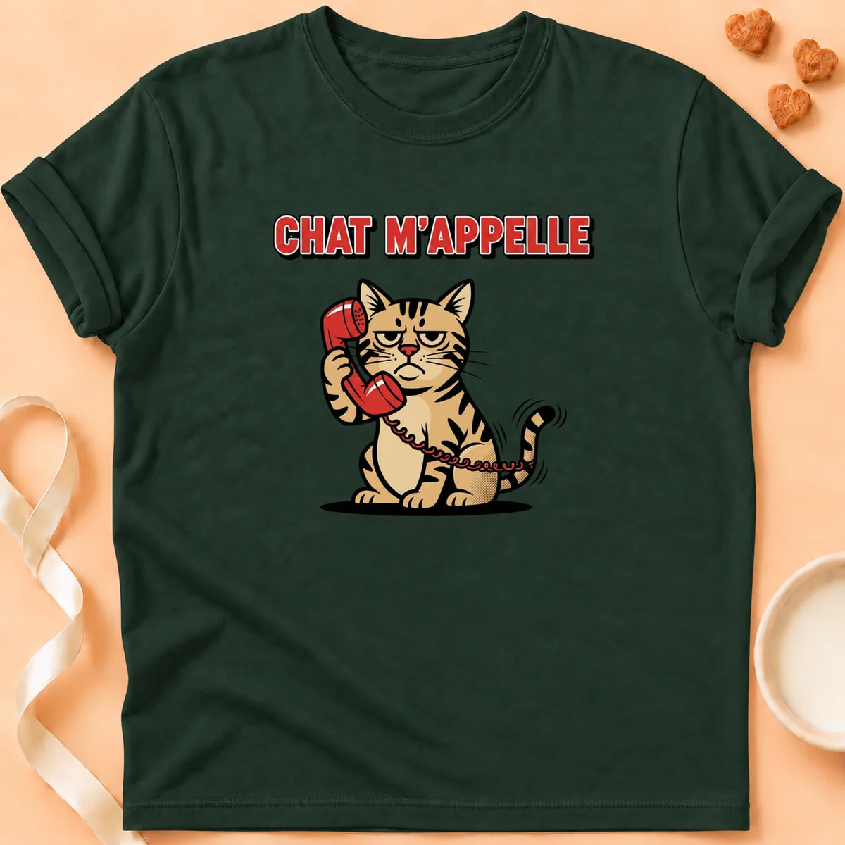 T-shirt chat Patoume – T-Shirt Appel – Vert sapin