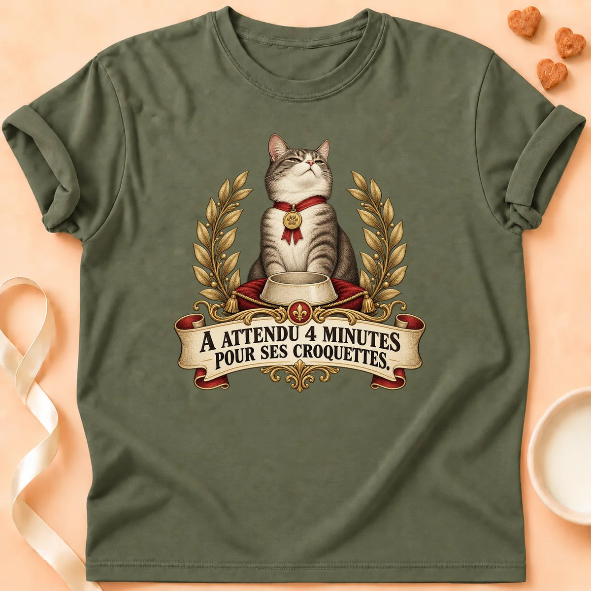 T-shirt chat Patoume – T-shirt Attendu 4 minutes – Vert kaki
