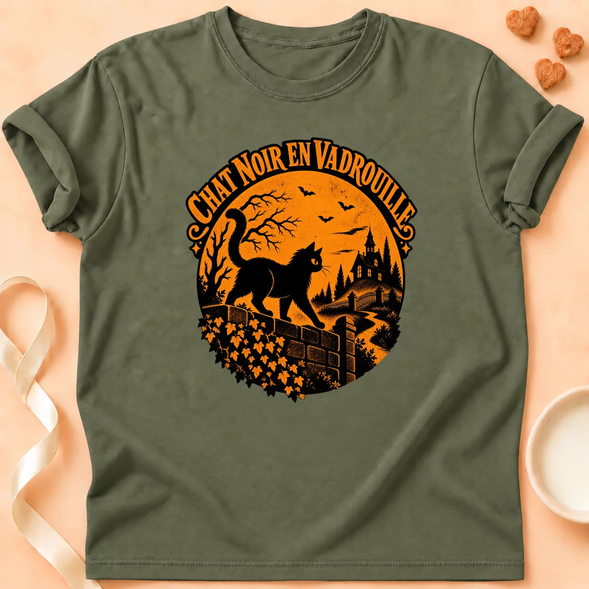 T-shirt chat Patoume – T-shirt En vadrouille – Vert kaki