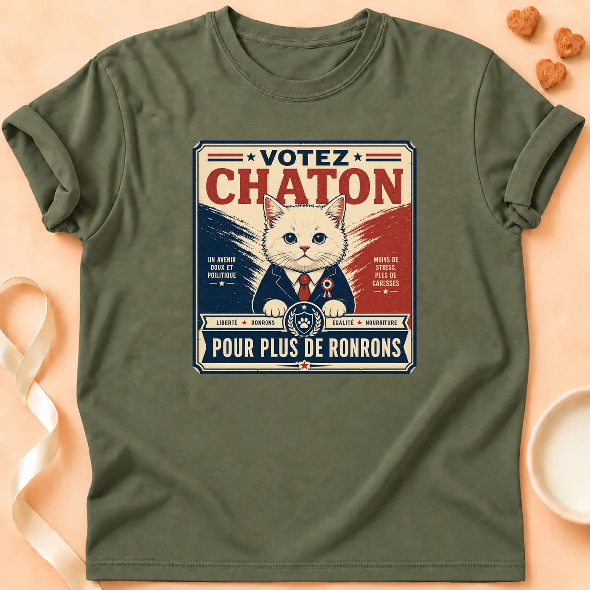 T-shirt chat Patoume – T-Shirt Vote – Vert kaki