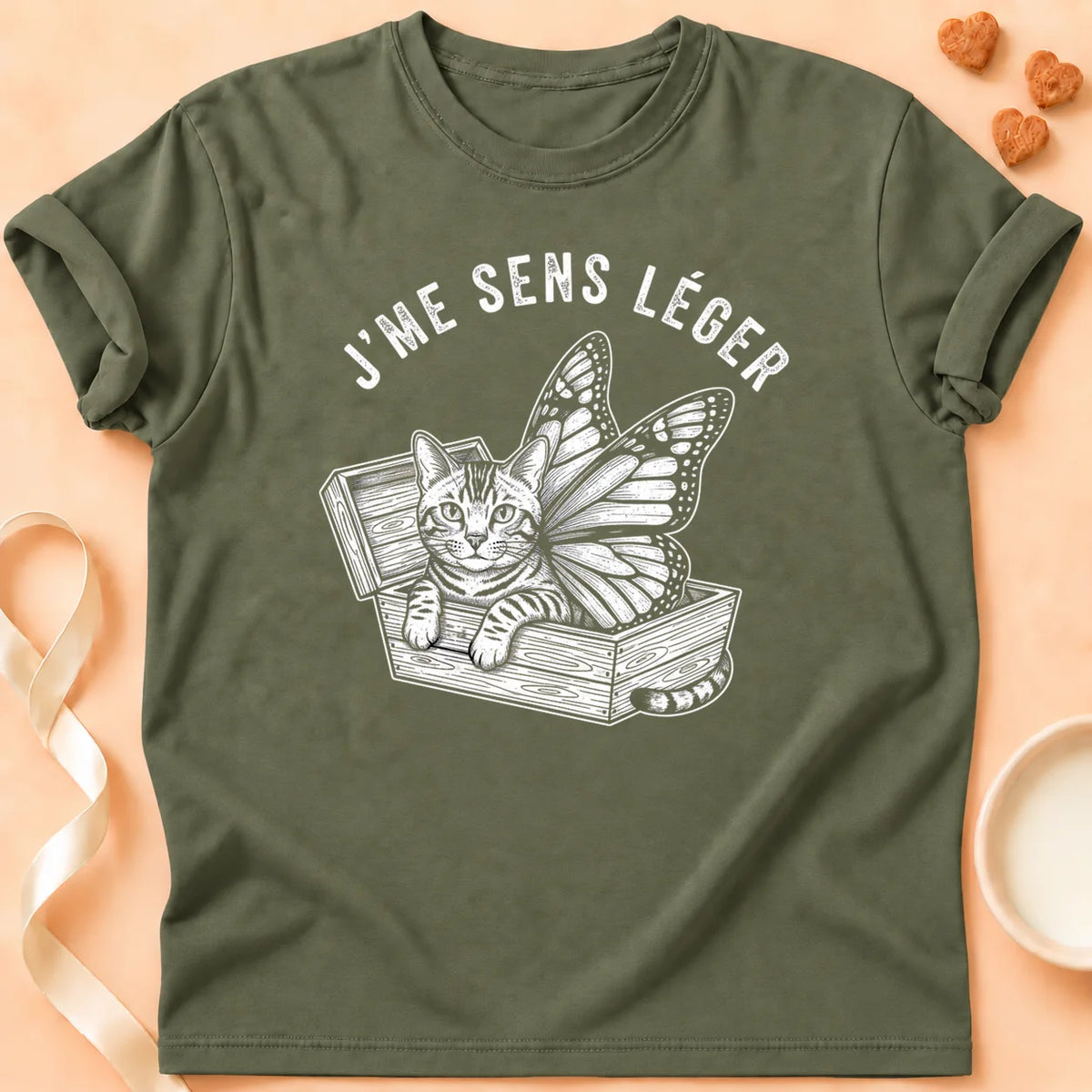 T-shirt chat Patoume – T-Shirt Léger – Vert kaki