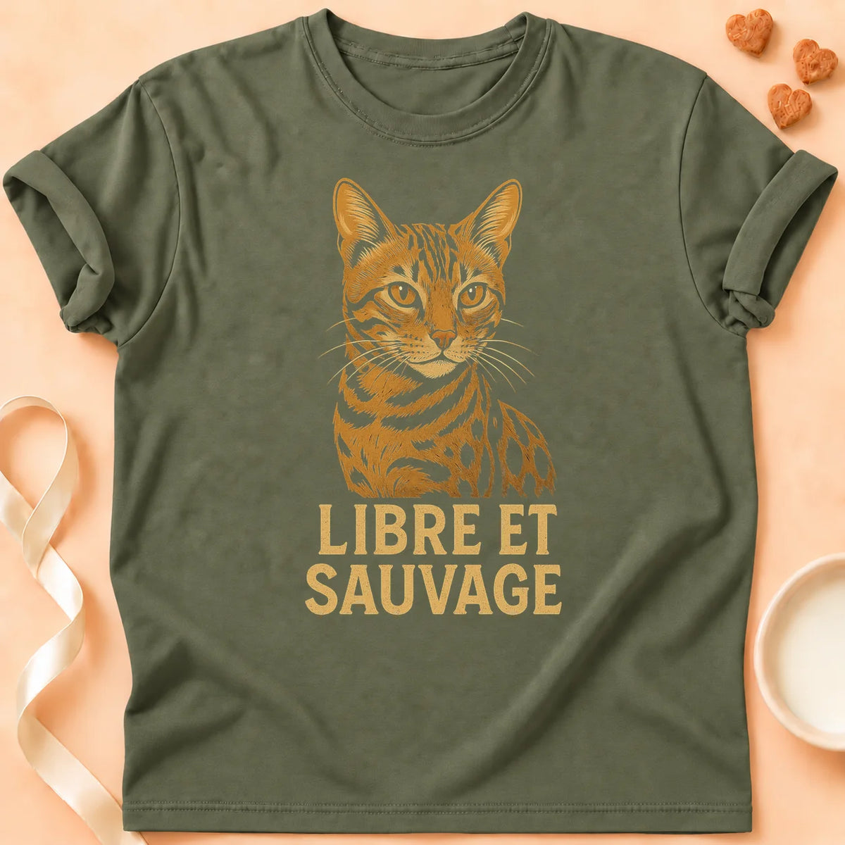 T-shirt chat Patoume – T-Shirt Libre – Vert kaki