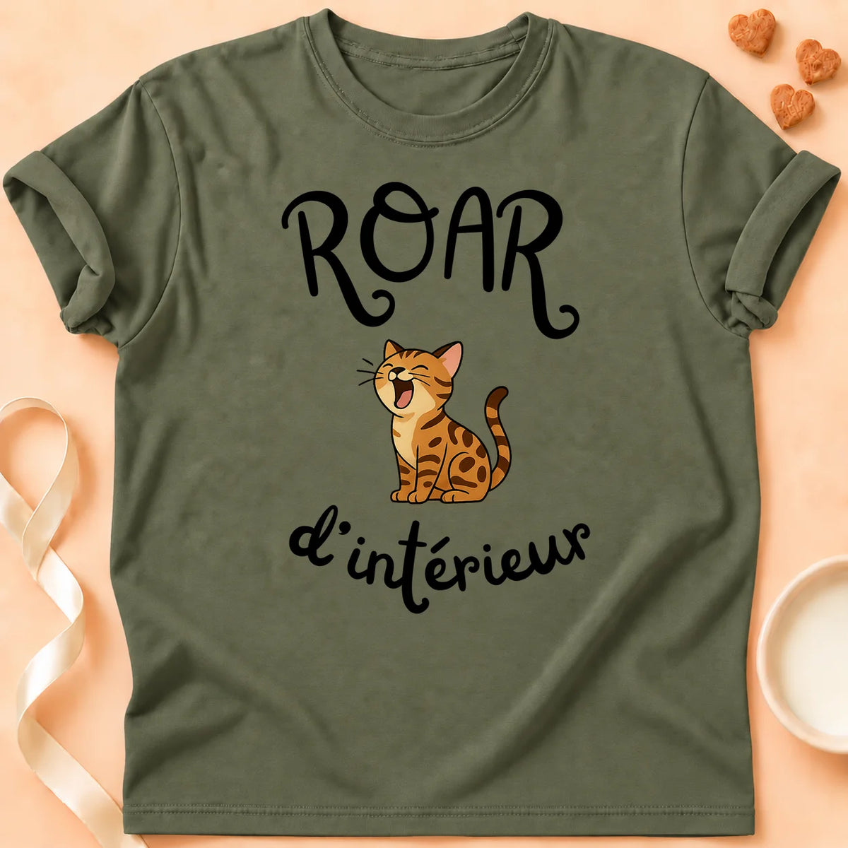 T-shirt chat Patoume – T-Shirt Roar – Vert kaki