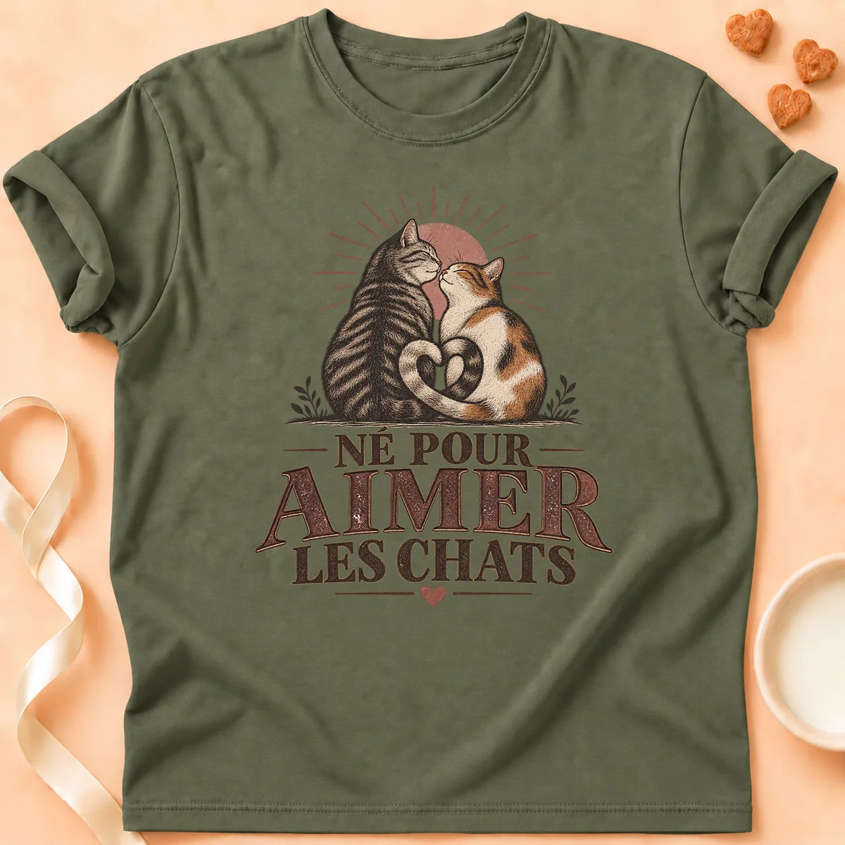 T-shirt chat Patoume – T-shirt Chamour – Vert kaki