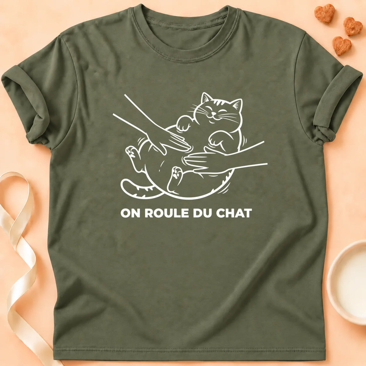 T-shirt chat Patoume – T-Shirt Farine – Vert kaki
