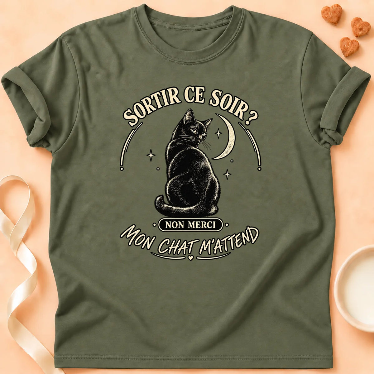 T-shirt chat Patoume – T-shirt Sortir ce soir – Vert kaki