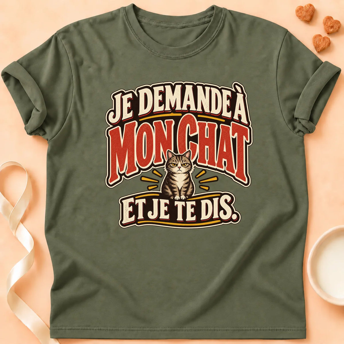 T-shirt chat Patoume – T-shirt Demandé – Vert kaki