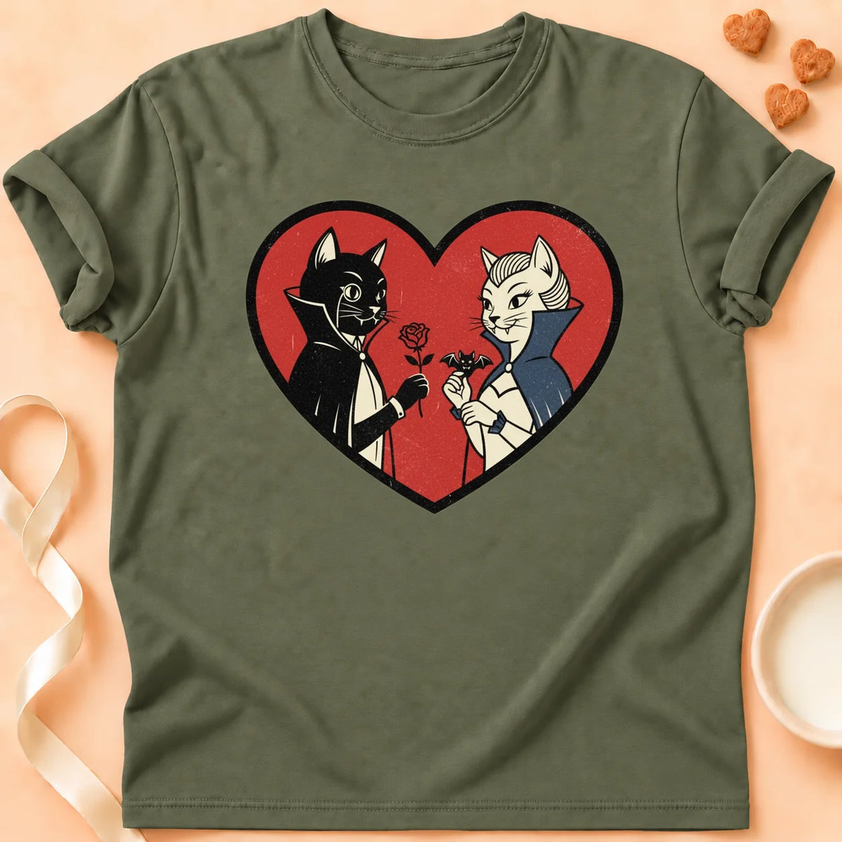 T-shirt chat Patoume – T-Shirt Dracula – Vert kaki