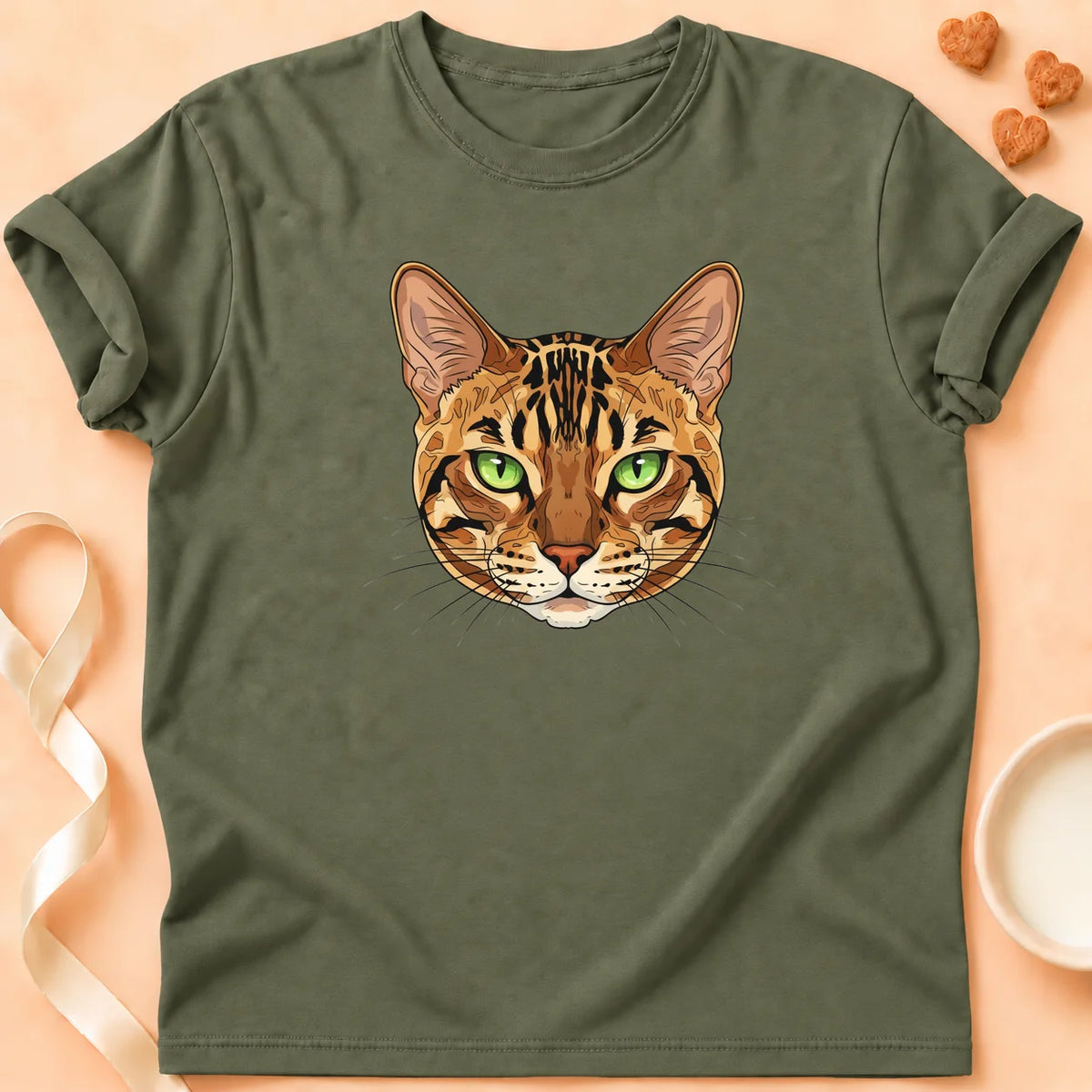 T-shirt chat Patoume – T-Shirt Mini Visage – Vert kaki