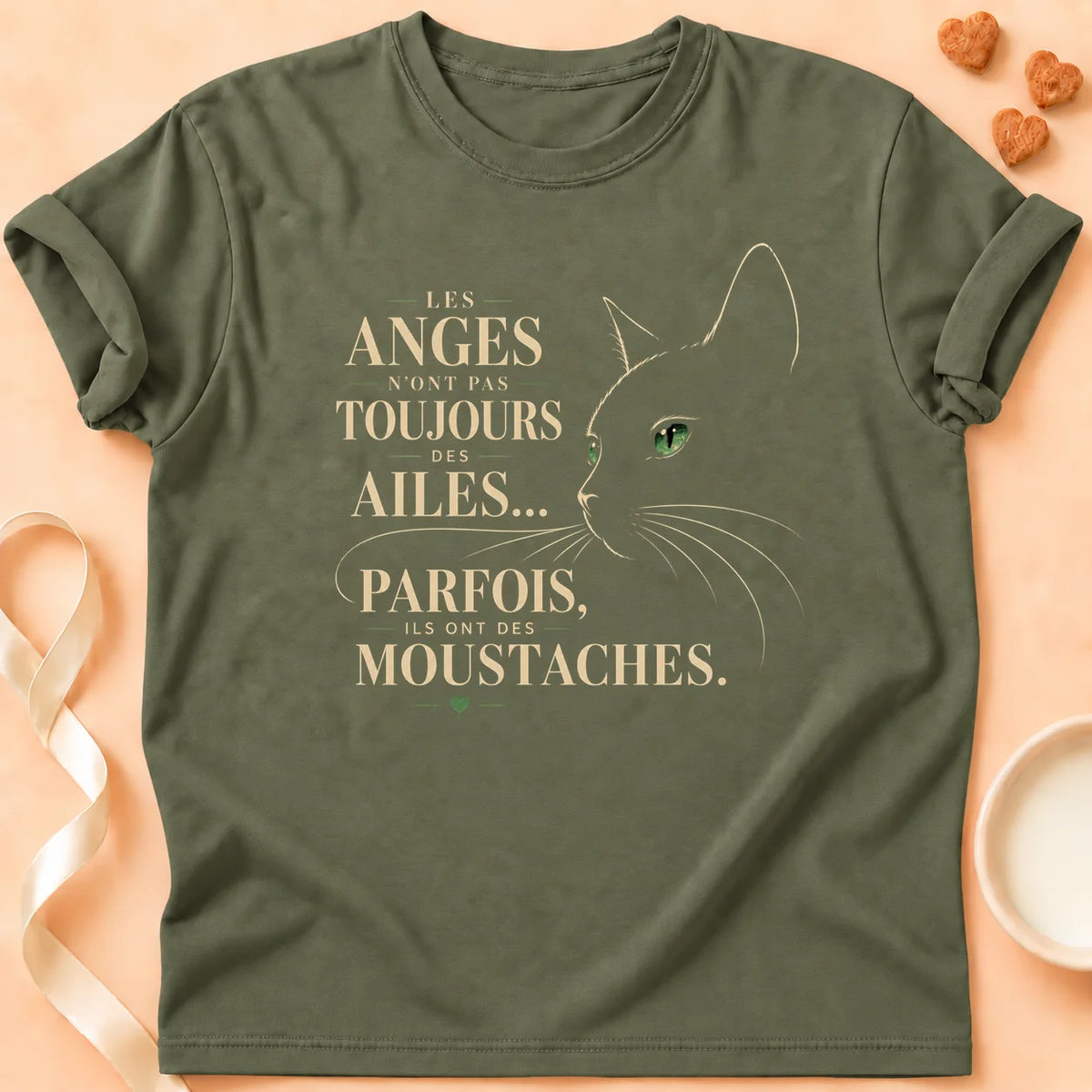 T-shirt chat Patoume – T-Shirt Angel – Vert kaki