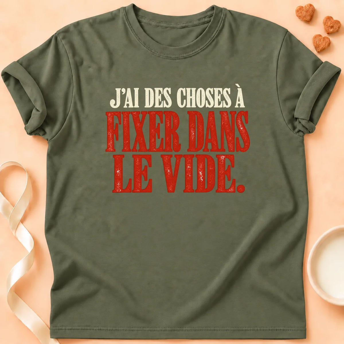 T-shirt chat Patoume – T-shirt Le vide – Vert kaki