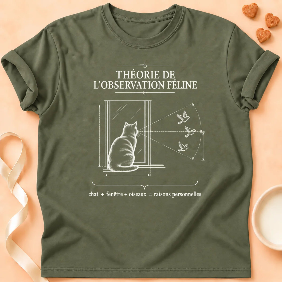 T-shirt chat Patoume – T-shirt Théorie de l’observation – Vert kaki