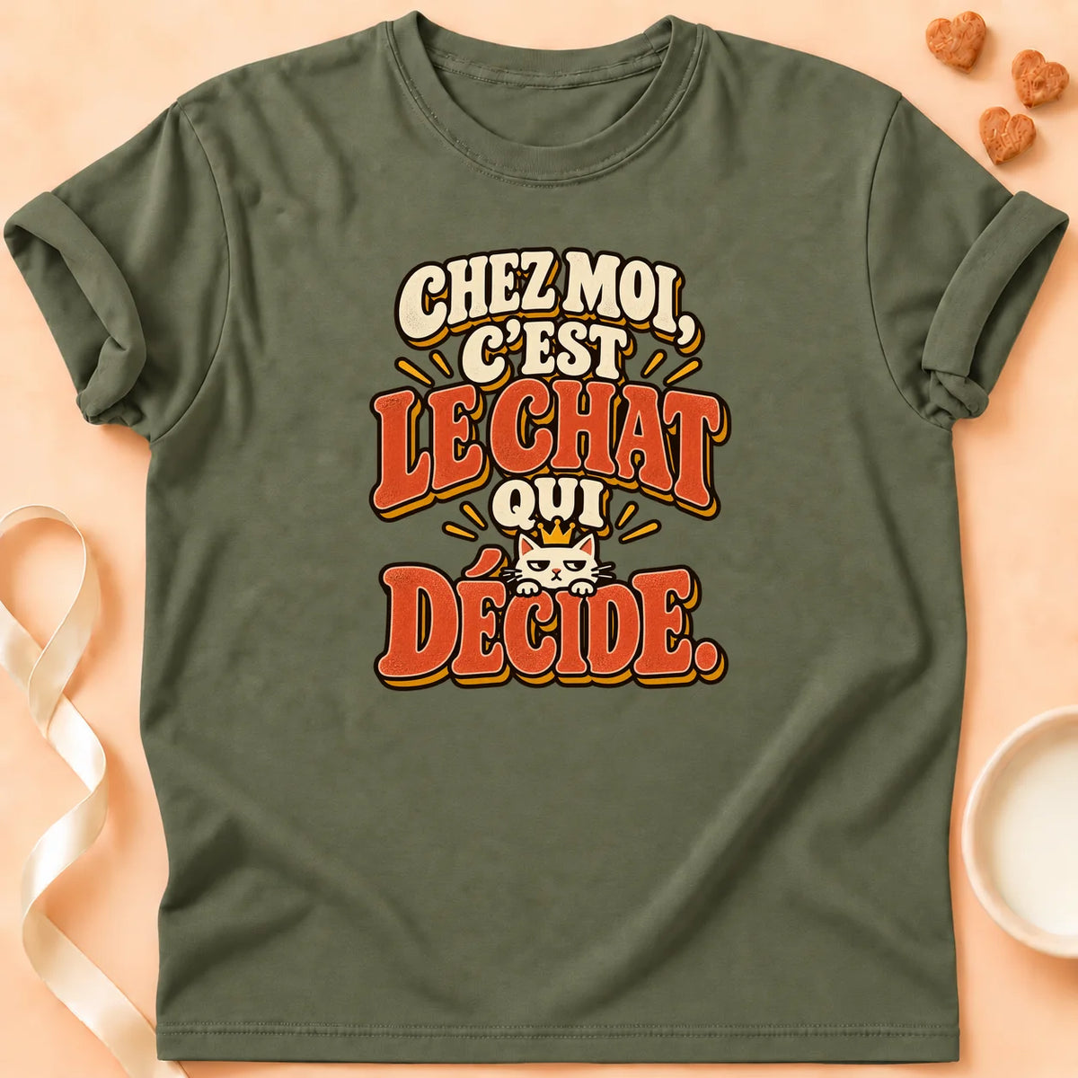 T-shirt chat Patoume – T-shirt Décisionnaire – Vert kaki