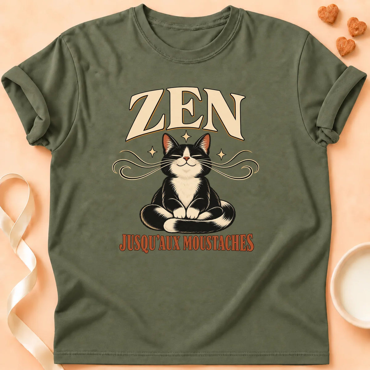 T-shirt chat Patoume – T-shirt Zen – Vert kaki