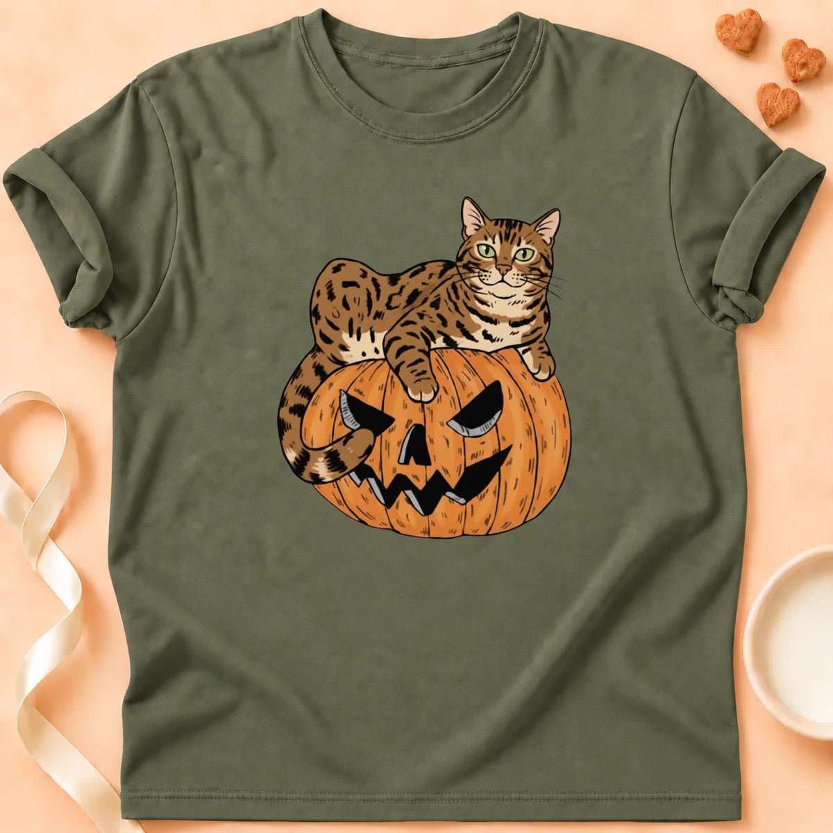 T-shirt chat Patoume – T-Shirt HalloBen – Vert kaki